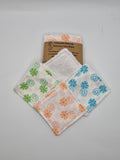 Set of 6 White with Green, Orange & Blue Flower Print Handmade Reusable Make Up Remover Pads