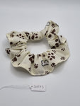 S1273 - Cream with Brown Paw Print Handmade Fabric Hair Scrunchies