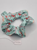 S1279 - Light Turquoise Blue with Pink Flamingo Print Handmade Fabric Hair Scrunchies