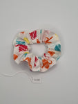 S1285 - White with Multicoloured Teapot & Cup Print Handmade Fabric Hair Scrunchies