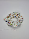 S1286 - White with Artist Paint Theme Print Handmade Fabric Hair Scrunchies