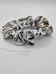 S1287 - Off White with Music Theme Print Handmade Fabric Hair Scrunchies