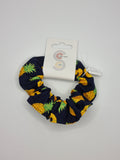 S1291 - Navy Blue with Pineapple Print Handmade Fabric Hair Scrunchies