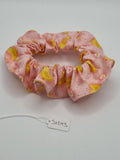 S1293 - Pale Pink with Cute Chick & Flower Print Handmade Fabric Hair Scrunchies