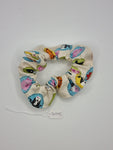 S1295 - Cream with Animal Head Print Handmade Fabric Hair Scrunchies