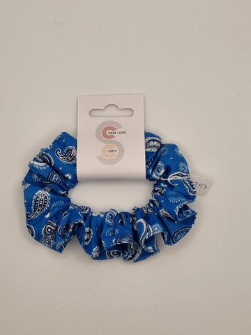 S1297 - Blue Paisley Print Handmade Fabric Hair Scrunchies