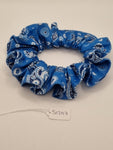 S1297 - Blue Paisley Print Handmade Fabric Hair Scrunchies