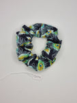 S1299 - Navy Blue with Peacock Feather Print Handmade Fabric Hair Scrunchies