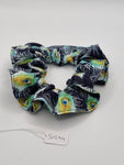 S1299 - Navy Blue with Peacock Feather Print Handmade Fabric Hair Scrunchies