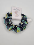 S1299 - Navy Blue with Peacock Feather Print Handmade Fabric Hair Scrunchies