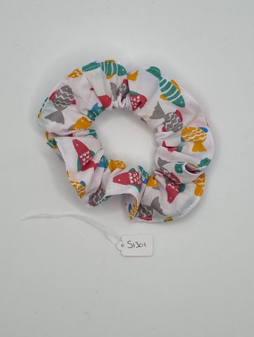 S1301 - White with Fish Print Handmade Fabric Hair Scrunchies