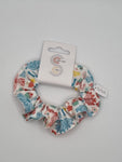 S1309 - White with Pastel Colour Ballet Theme Print Handmade Fabric Hair Scrunchies