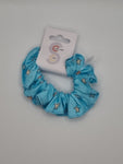 S1311 - Light Turquoise Blue with Star Print Handmade Fabric Hair Scrunchies