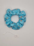 S1311 - Light Turquoise Blue with Star Print Handmade Fabric Hair Scrunchies