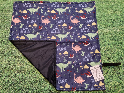 Navy Blue Dinosaur Print Handmade Waterproof Base Sit Mat - Great for Picnics