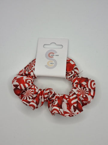 S1315 - Red & White Christmas Sweet Candy Cane Print Handmade Fabric Hair Scrunchies