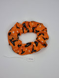 S1316 - Bright Orange with Black Halloween Witch Hat Print Handmade Fabric Hair Scrunchies