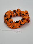 S1316 - Bright Orange with Black Halloween Witch Hat Print Handmade Fabric Hair Scrunchies