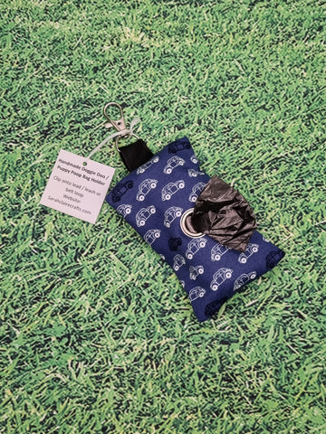 Blue with Car Outline Print Handmade Doggie Doo / Puppy Poop Bag Holder Pouch