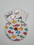 White with Multicolour Fish Print Handmade Helping Hand Playing Card Holder
