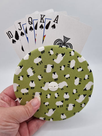 Sage Green with Sheep Print Handmade Helping Hand Playing Card Holder