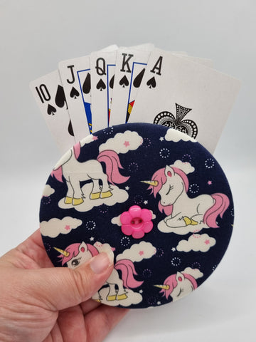 Navy Blue with Unicorn Print Handmade Helping Hand Playing Card Holder