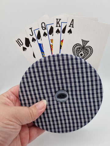 Dark Navy Blue & White Check Print Handmade Helping Hand Playing Card Holder