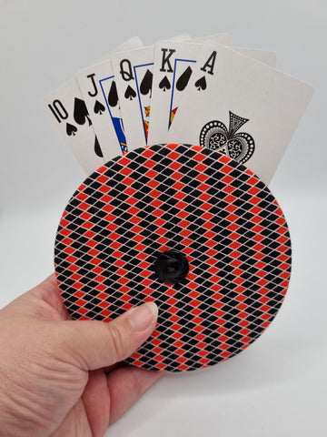 Black & Red Diamond Stripe Print Handmade Helping Hand Playing Card Holder