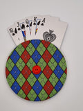 Green, Red & Blue Argyle Print Handmade Helping Hand Playing Card Holder