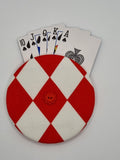 Red & White Diamond Print Handmade Helping Hand Playing Card Holder