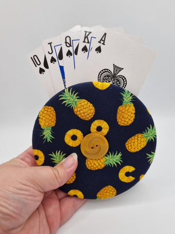 Navy Blue with Pineapple Print Handmade Helping Hand Playing Card Holder