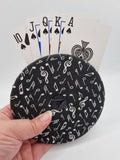 Black with White Music Note Print Handmade Helping Hand Playing Card Holder