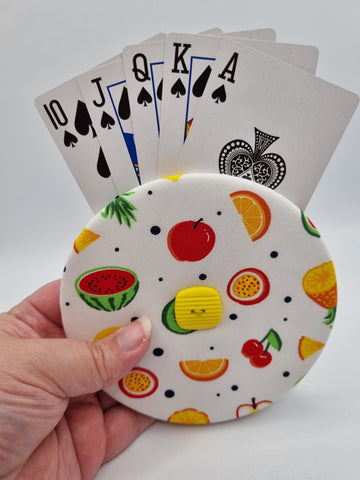 White with Fruit Print Handmade Helping Hand Playing Card Holder