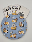 Pale Cornflower Blue with Guinea Pig Print Handmade Helping Hand Playing Card Holder