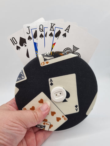 Black with Playing Card Print Handmade Helping Hand Playing Card Holder