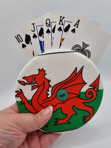 Ddraig Goch / Red Dragon Welsh Flag Print Handmade Helping Hand Playing Card Holder