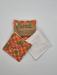 Set of 6 Orange & Green Geometric Print Handmade Reusable Make Up Remover Pads