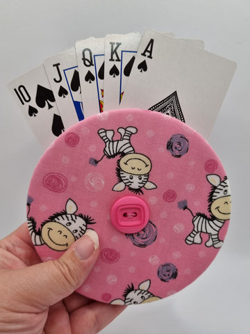 Pink with Fun Zebra Print Handmade Helping Hand Playing Card Holder