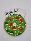 Green with Christmas Stocking, Hat, Mitten & Snowflake Print Handmade Helping Hand Playing Card Holder