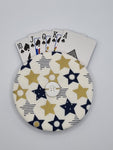 White with Gold Colour & Blue Star Christmas Print Handmade Helping Hand Playing Card Holder