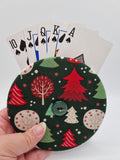 Dark Green with Fun Christmas Tree Print Handmade Helping Hand Playing Card Holder