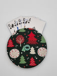 Dark Green with Fun Christmas Tree Print Handmade Helping Hand Playing Card Holder