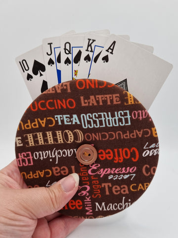 Brown Coffee Script Print Handmade Helping Hand Playing Card Holder
