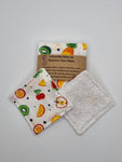 Set of 6 White with Fruit Print Handmade Reusable Make Up Remover Pads