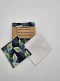 Set of 6 Navy Blue with Peacock Feather Print Handmade Reusable Make Up Remover Pads