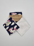 Set of 6 Navy Blue with Unicorn Print Handmade Reusable Make Up Remover Pads