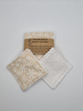 Set of 6 Beige with White Snowflake Christmas Print Handmade Reusable Make Up Remover Pads