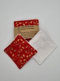 Set of 6 Red with Gold Colour Holly Christmas Print Handmade Reusable Make Up Remover Pads