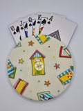 Cream with Multicoloured Beach Hut Print Handmade Helping Hand Playing Card Holder