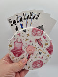 White with Pink Ballet Theme Print Handmade Helping Hand Playing Card Holder